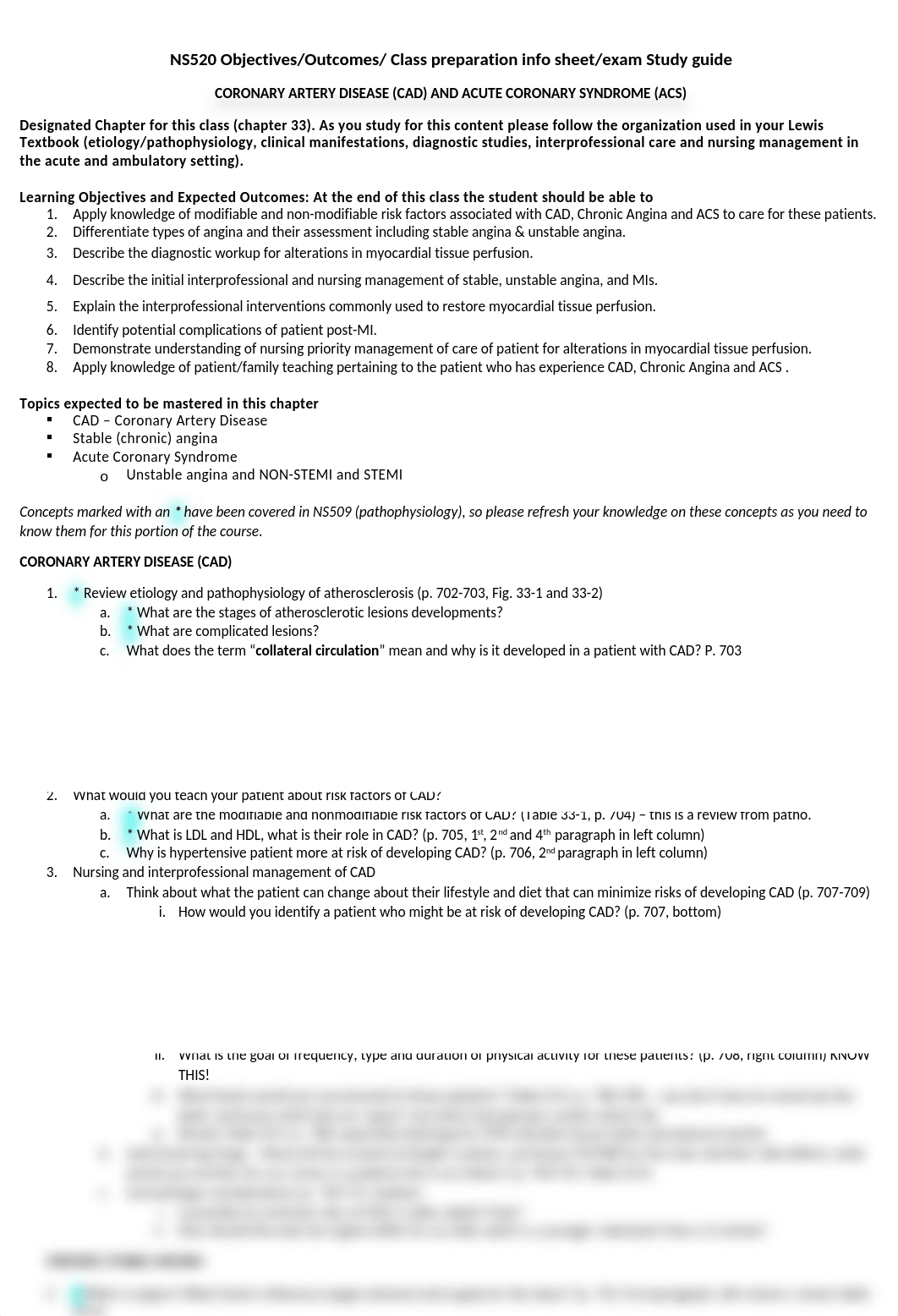 CAD, Chronic Angina and ACS Objectives - Study guide & Class prep Fall 2019 (1).docx_dogl4q6vebw_page1