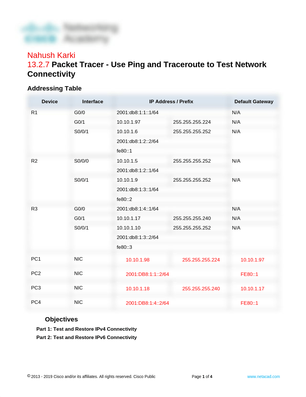 13.2.7 Packet Tracer - Use Ping and Traceroute to Test Network Connectivity.docx_dohf00wmtu1_page1