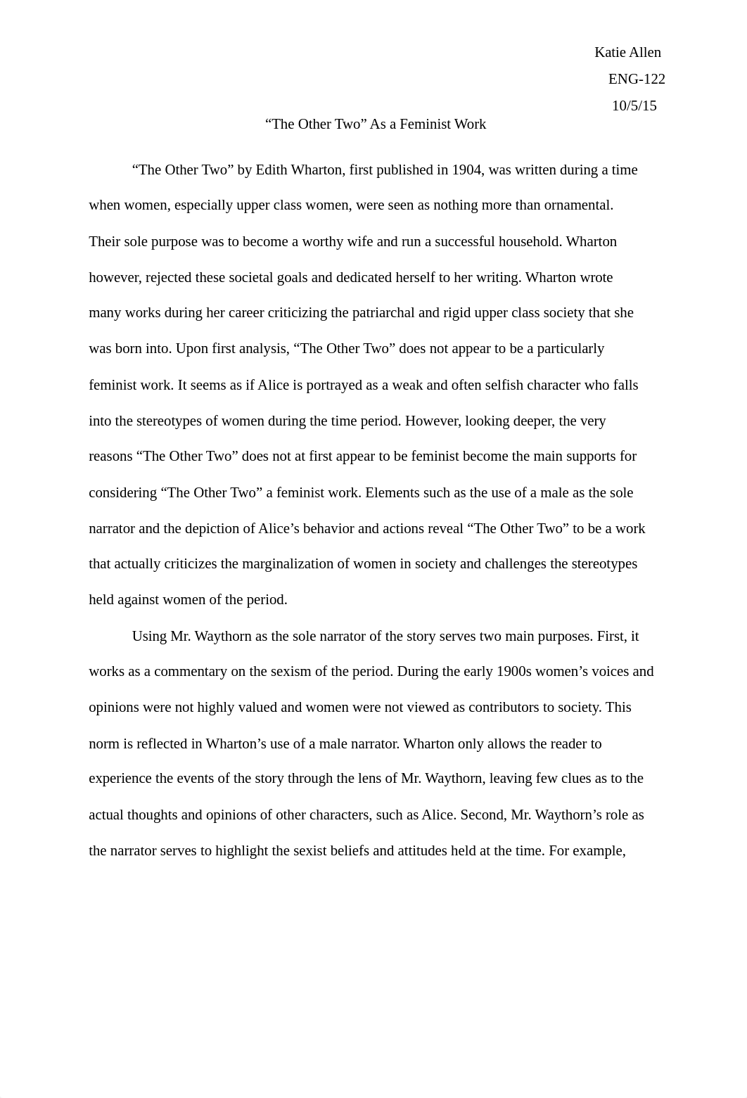 "The Other Two" as a Feminist Work .docx_dohlg0jwq6p_page1