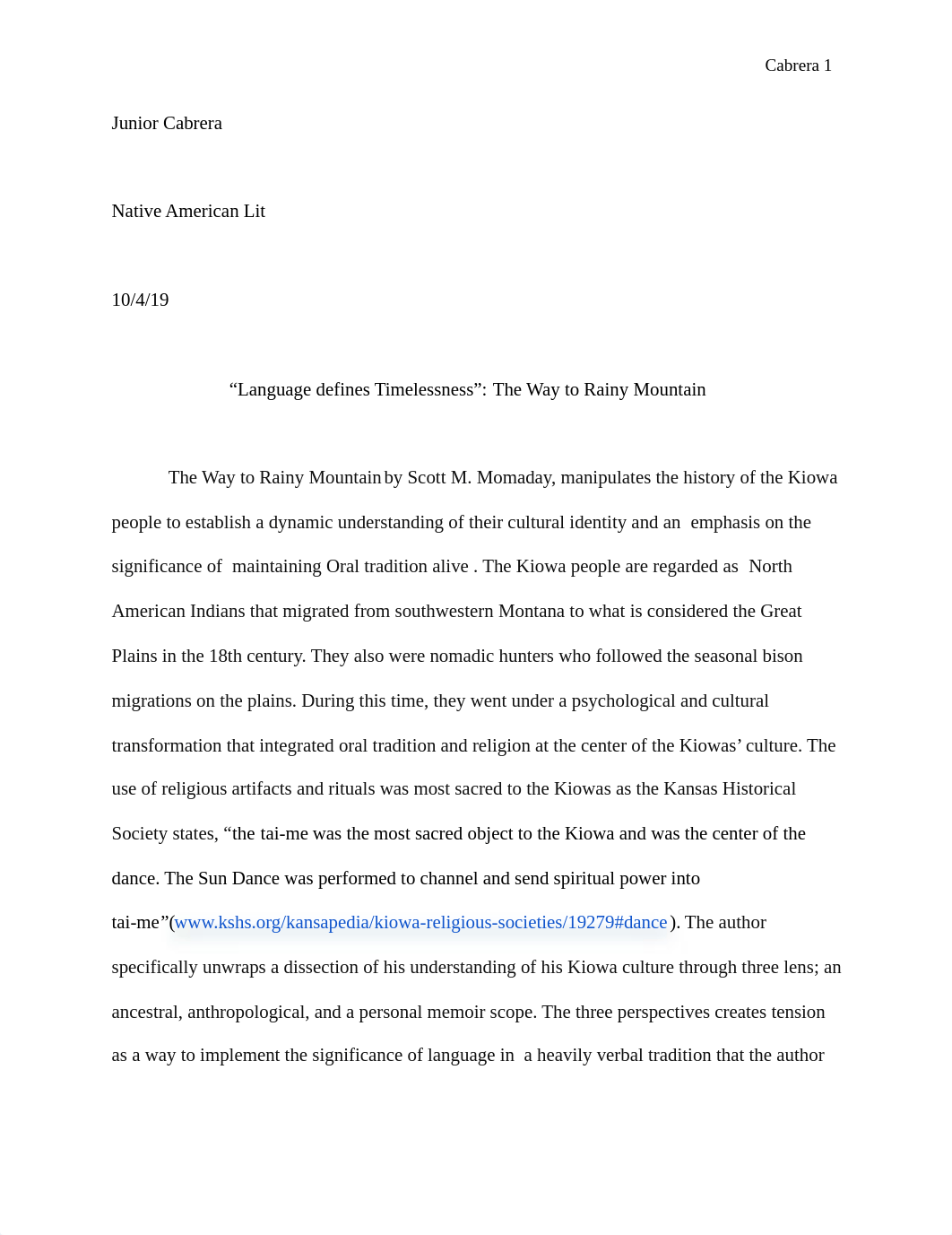 English 300 First Draft The Way to Rainy Mountain.pdf_dohoa1iq8rl_page1