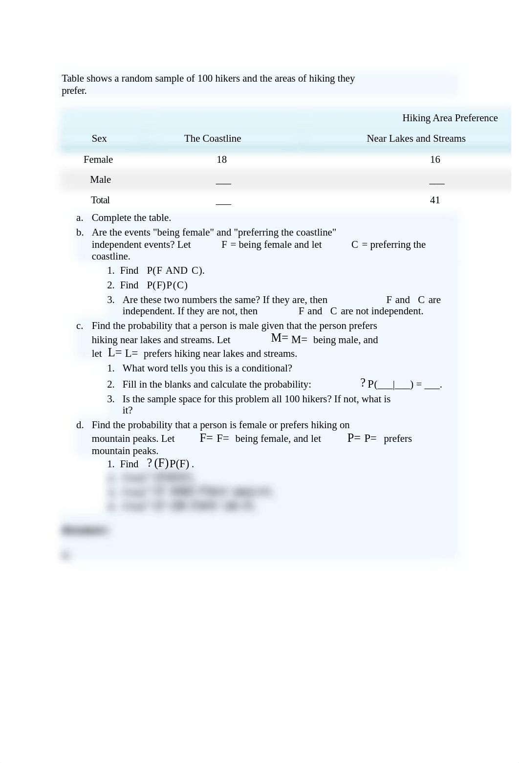 Table shows a random sample of 100 hikers and the areas of hiking they prefer.docx_dohvl0by2ni_page1