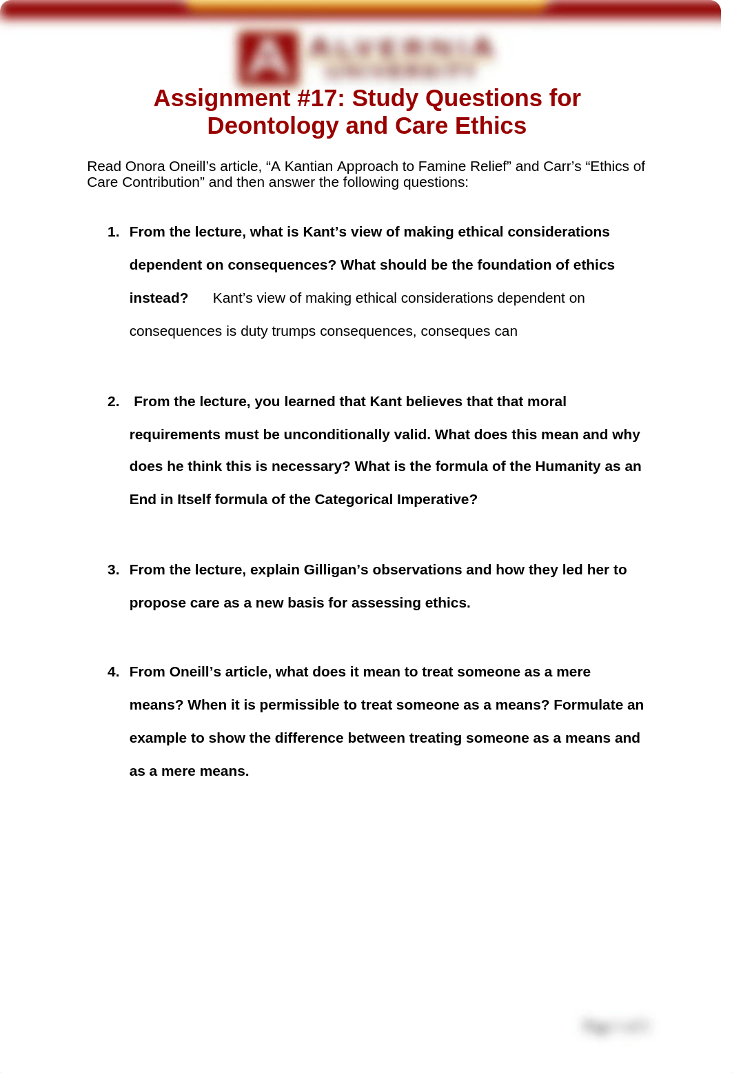 Assignment #17 - Study Questions for Deontology and Care Ethics.docx_dohw764kadr_page1