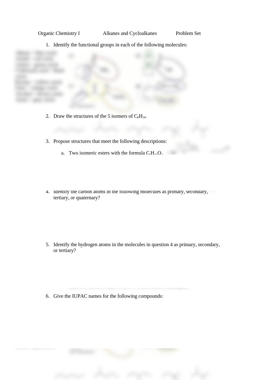 Organic Chemistry I Alkanes and Cycloalkanes Problem Set Answer Key_doi0kyiogom_page1