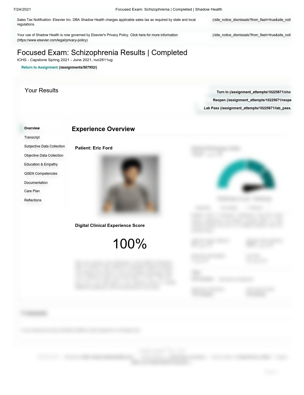 Focused Exam_ Schizophrenia _ Completed _ Shadow Health - Eric Ford - Overview.pdf_doib57freyg_page1