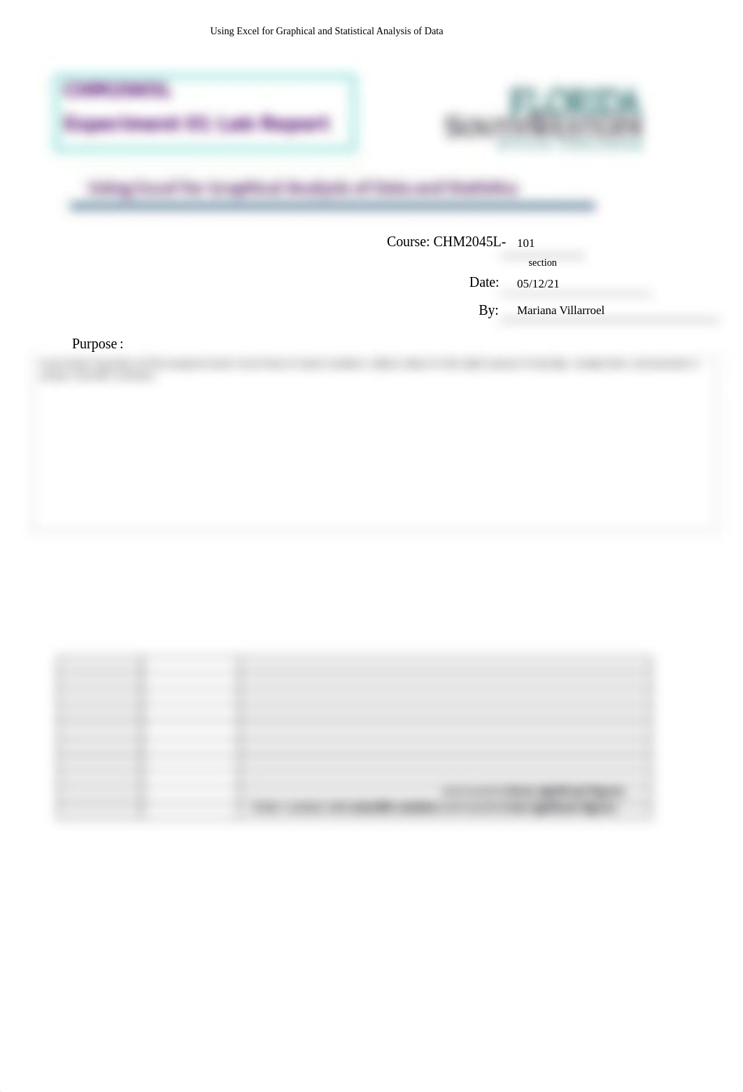 Excel Report Template - Using Excel for Input Data, Calculations, Graphical Analysis and Statistics._dojfpl86k13_page1