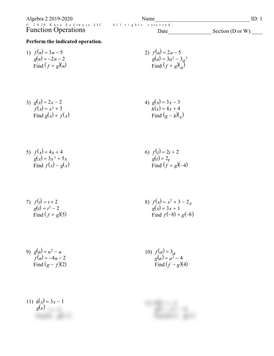 Infinite Algebra 2 - Function Operations.pdf_dojvlknjxyq_page1