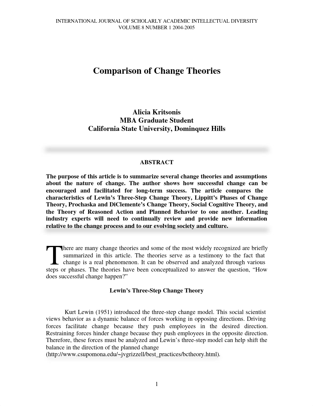 Kritsonis, Alicia Comparison of Change Theories_dok4nzqs5lt_page1