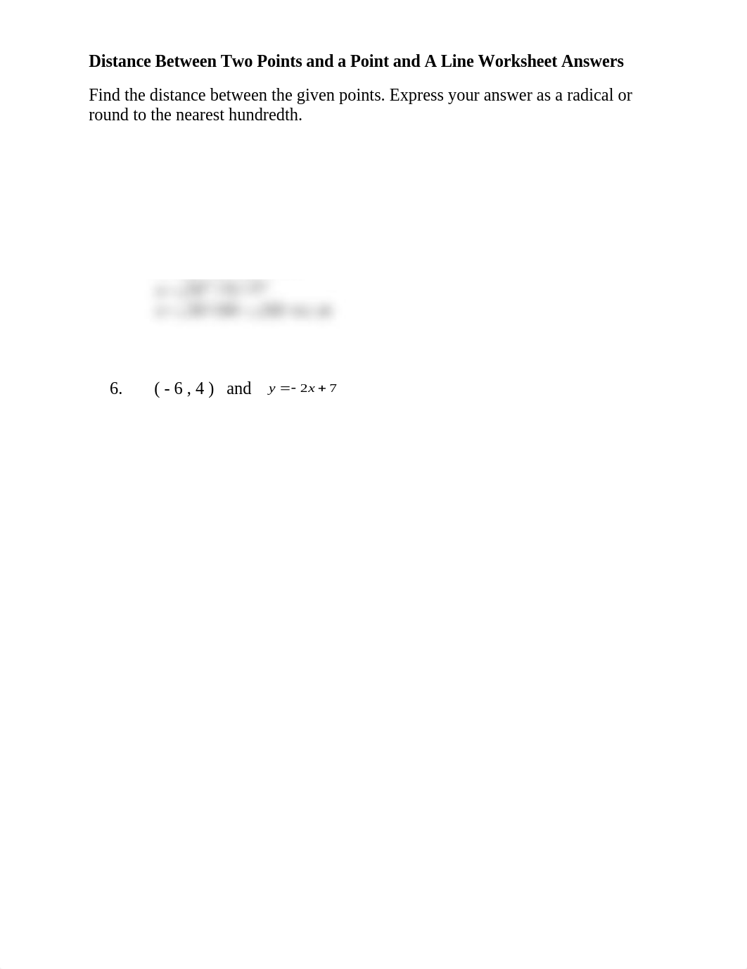 Distance Between Two Points and a Point and A Line Worksheet Answers.doc_dok61y880fo_page1