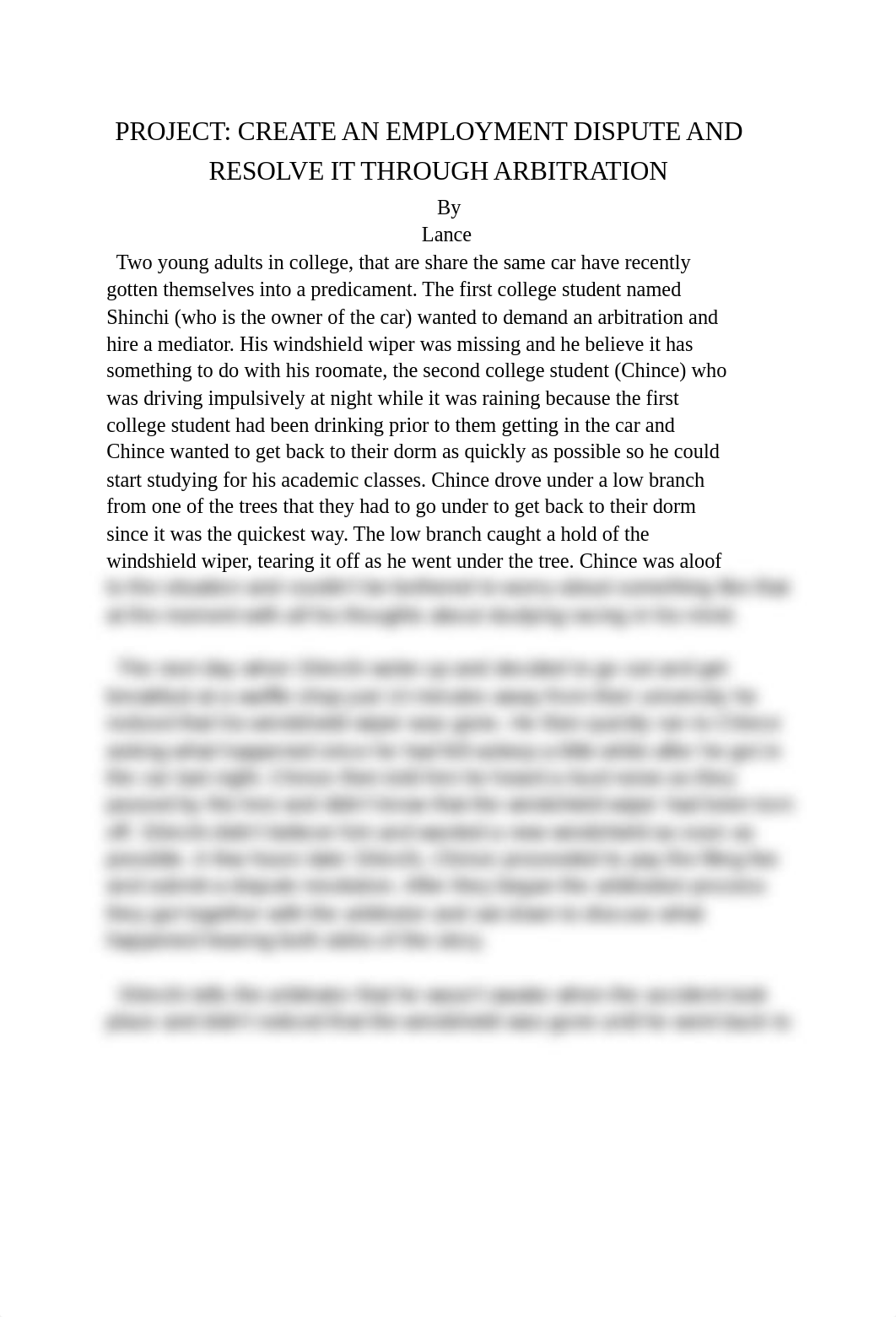 PROJECT: CREATE AN EMPLOYMENT DISPUTE AND RESOLVE IT THROUGH ARBITRATION_dol57h9qy2t_page1