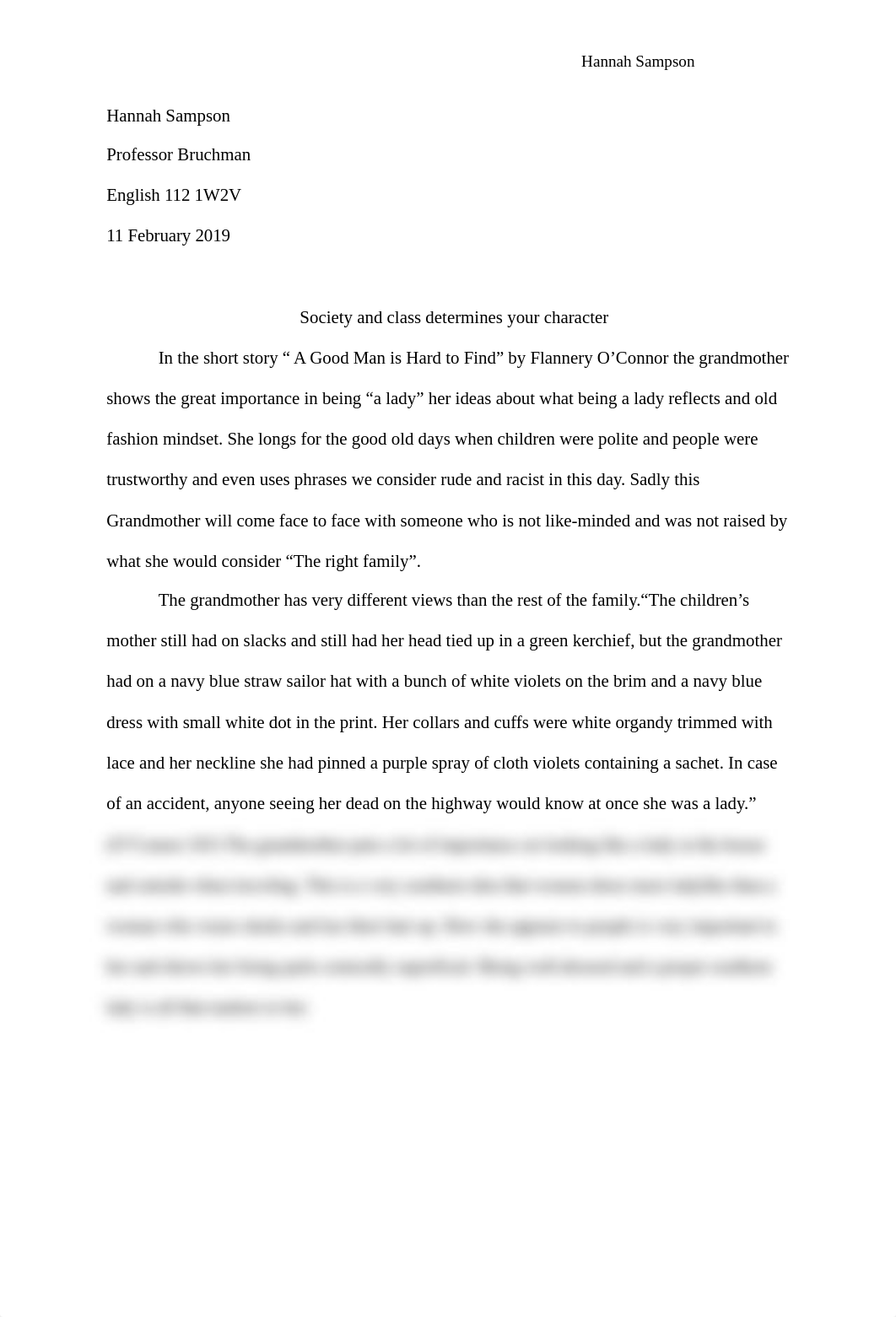 " A good man is Hard to find" Flannery O'Connor: Essay 1_dolvthhfdak_page1