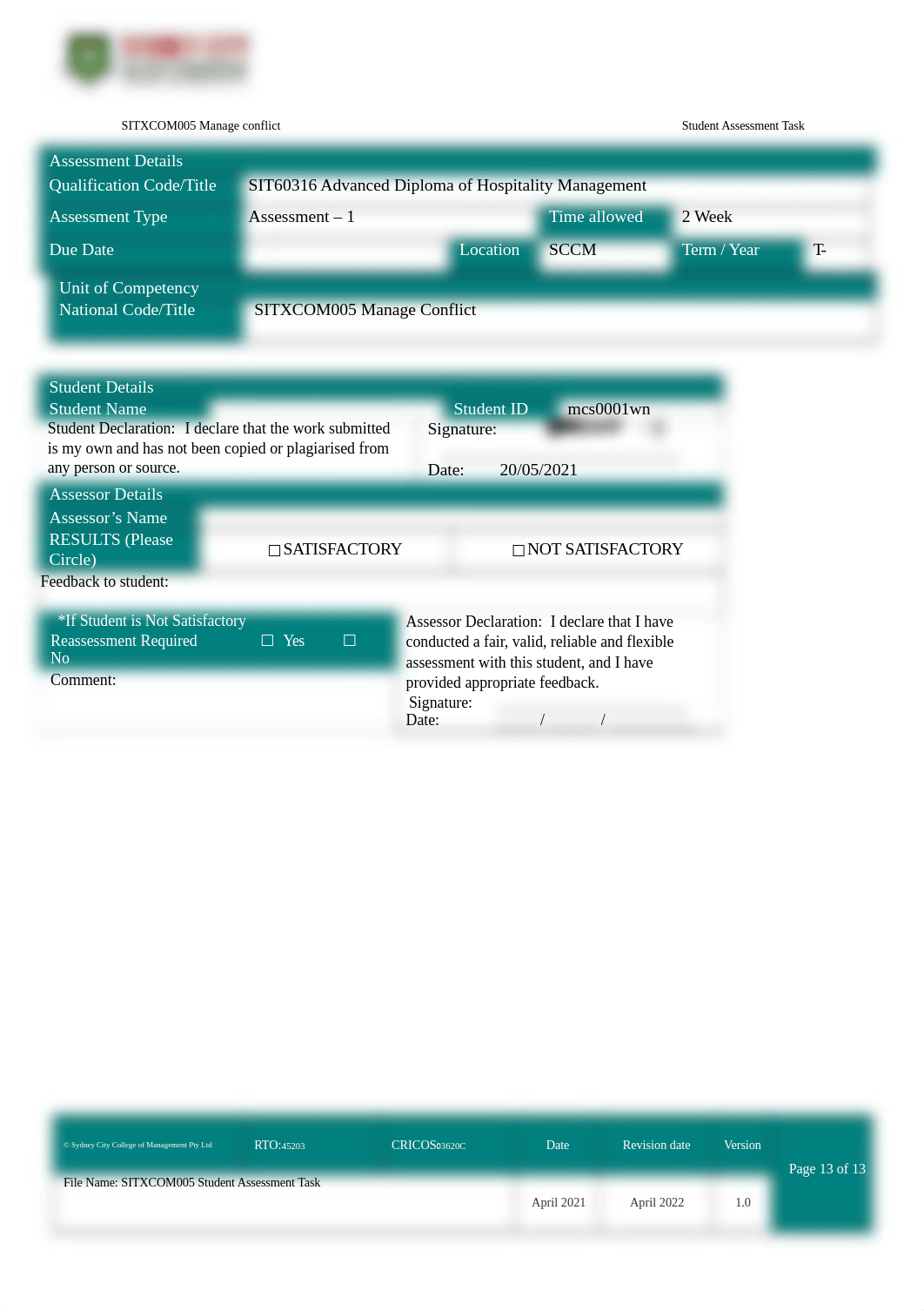 solved SITXCOM005 Manage ConflictAssessment_2.docx_dom0hsdo84a_page1