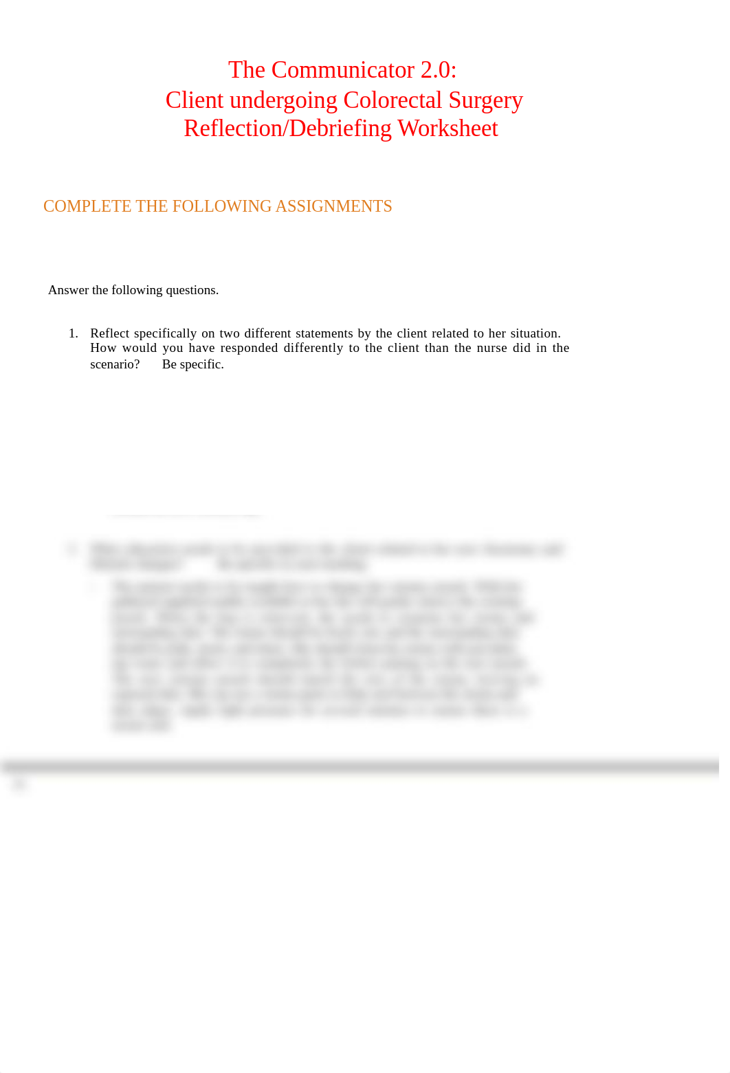 The Communicator Client Undergoing Colorectal Surgery Reflection-Debriefing Worksheet.docx_domss271evi_page1