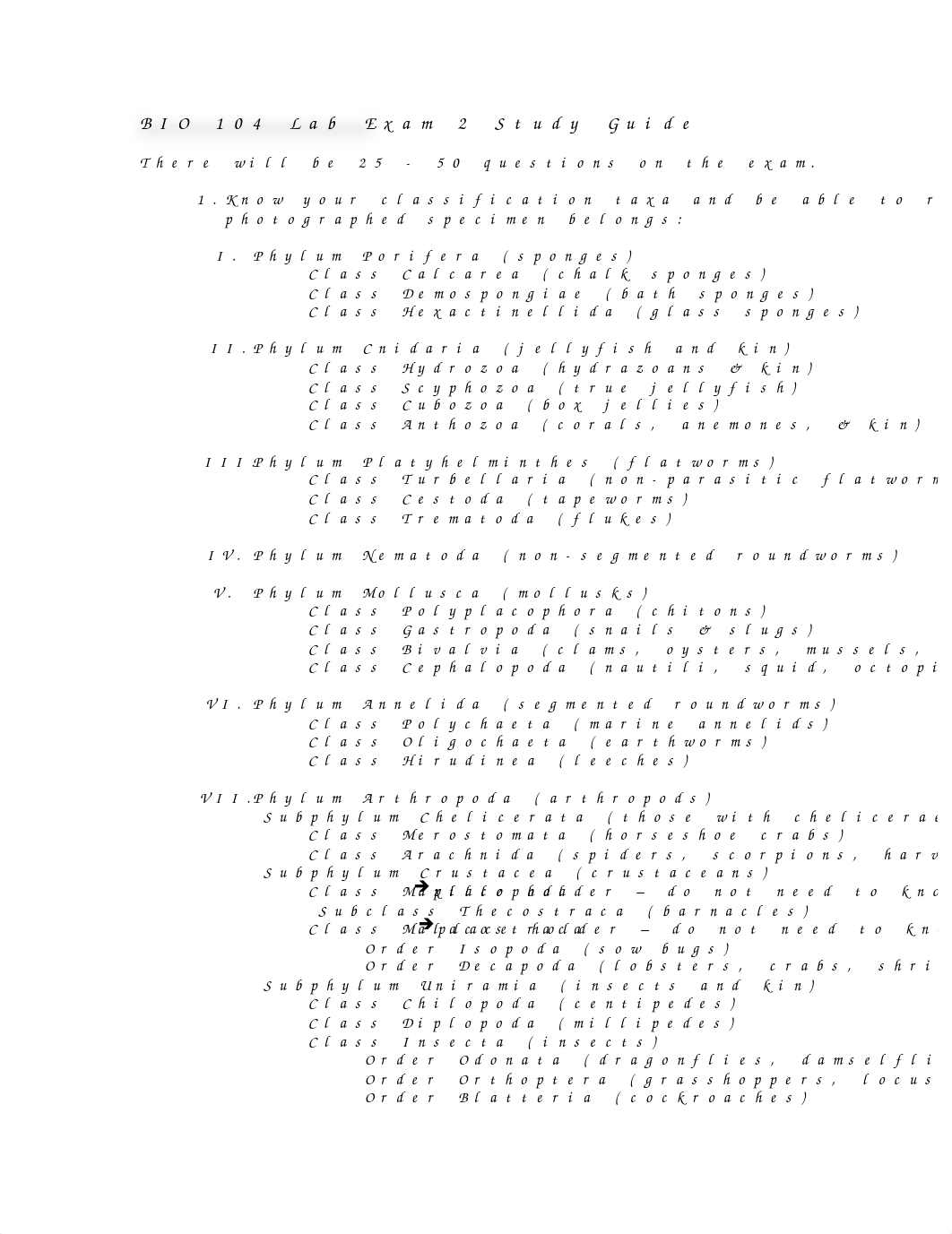 BIO104-LabPractical2-StudyGuideInclAddendum-PoriferaThruMammalia-3LabExams-FA2017.docx_domz11j72nm_page1