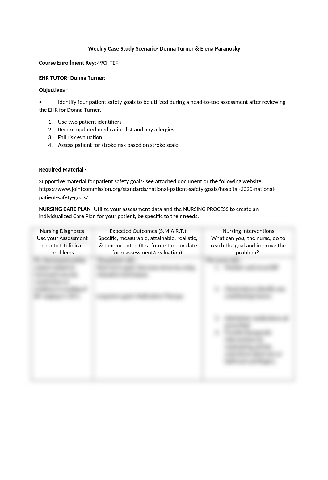 Care Plan for Clinical Case Study- Donna T. & Elena P..docx_don74vez5zq_page1