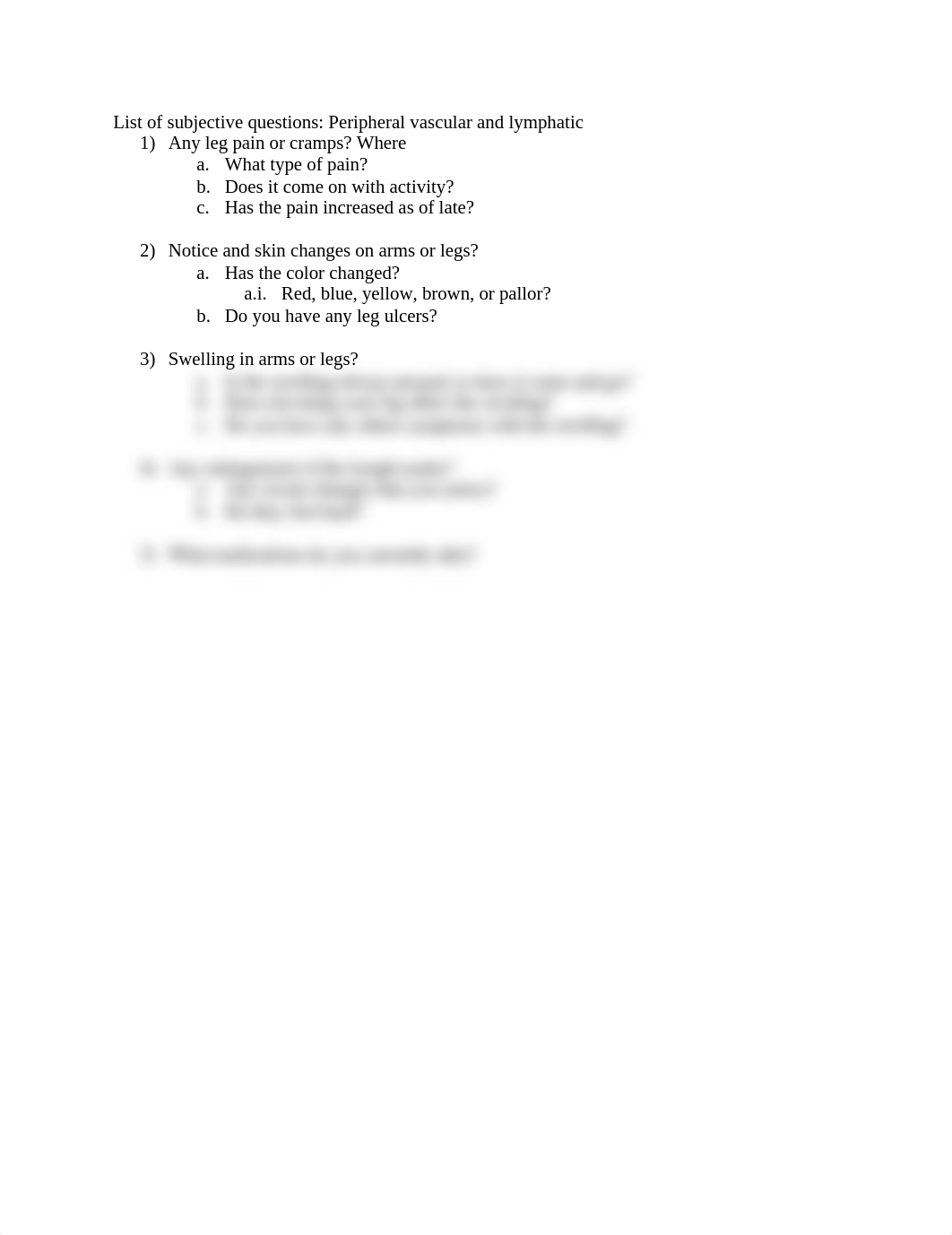 Subjective Questions for Peripheral Vascular and Lymphatic System_don7cg4czpt_page1