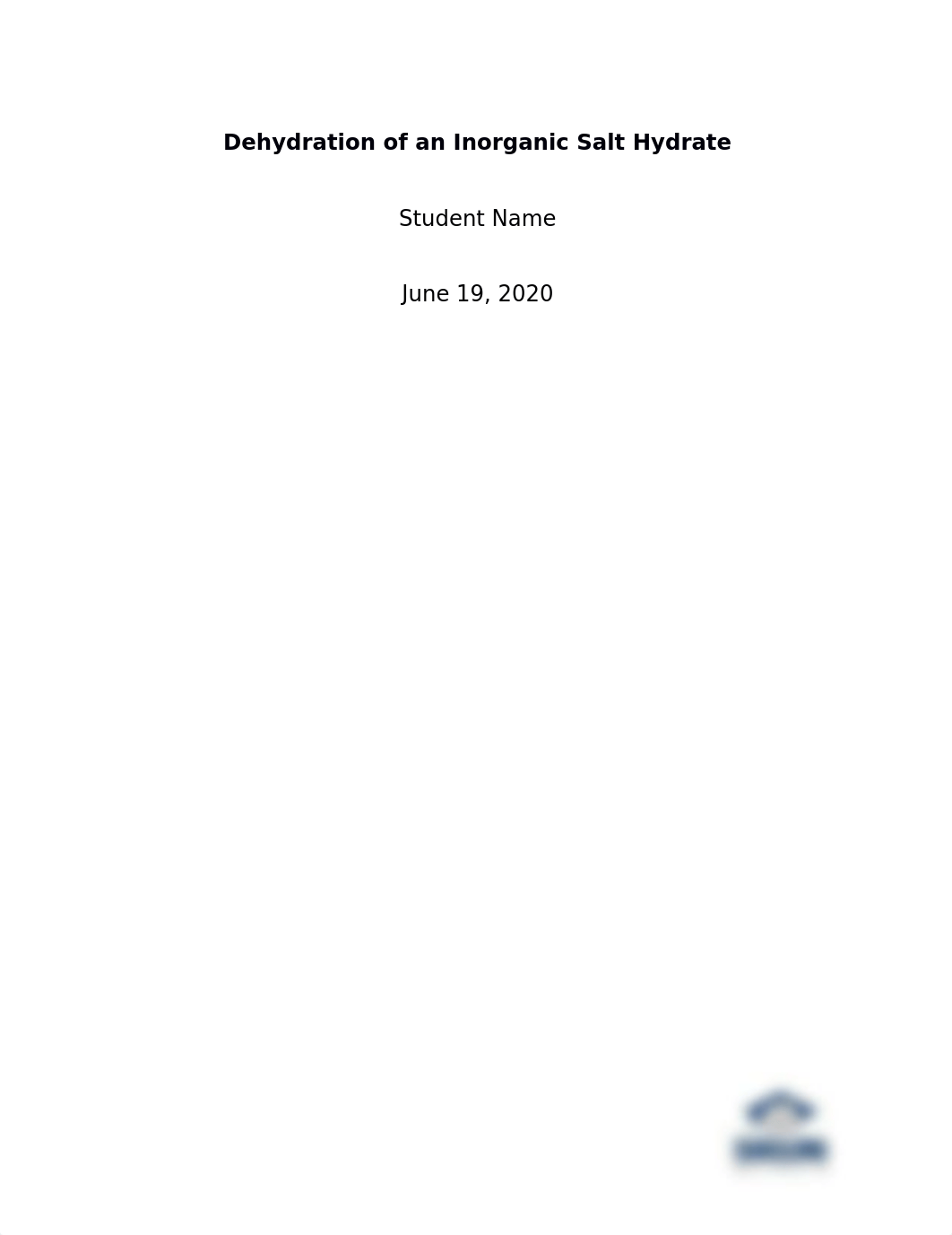 Dehydration of a Hydrate Lab Report .docx_doo45nhmcpg_page1