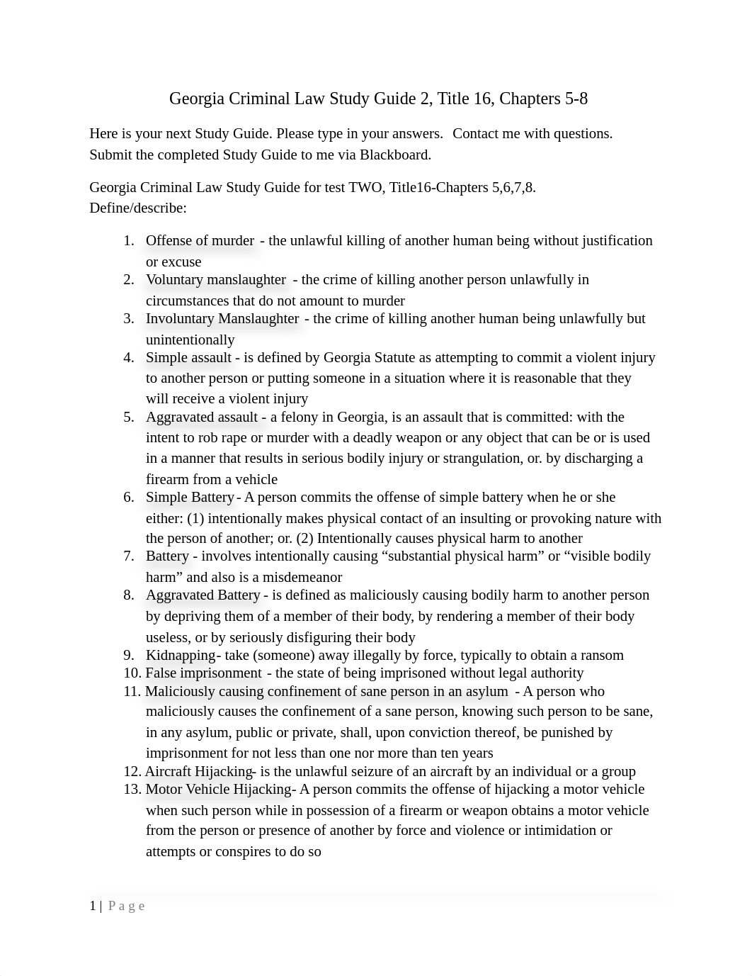 Georgia Criminal Law Study Guide 2 Title 16 Chapters 5-8.docx_doo5iwnn8hf_page1