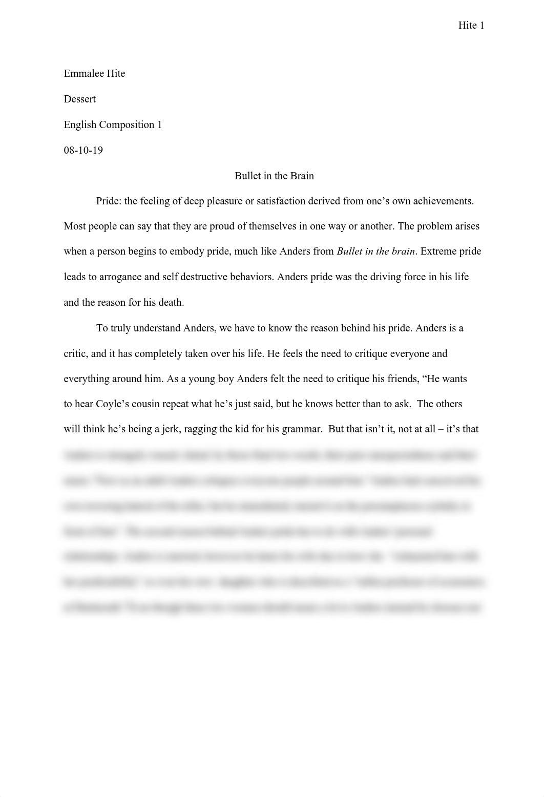 Bullet in the Brain Essay (Final) - Hite, Emmalee.pdf_dooiek8bnwr_page1