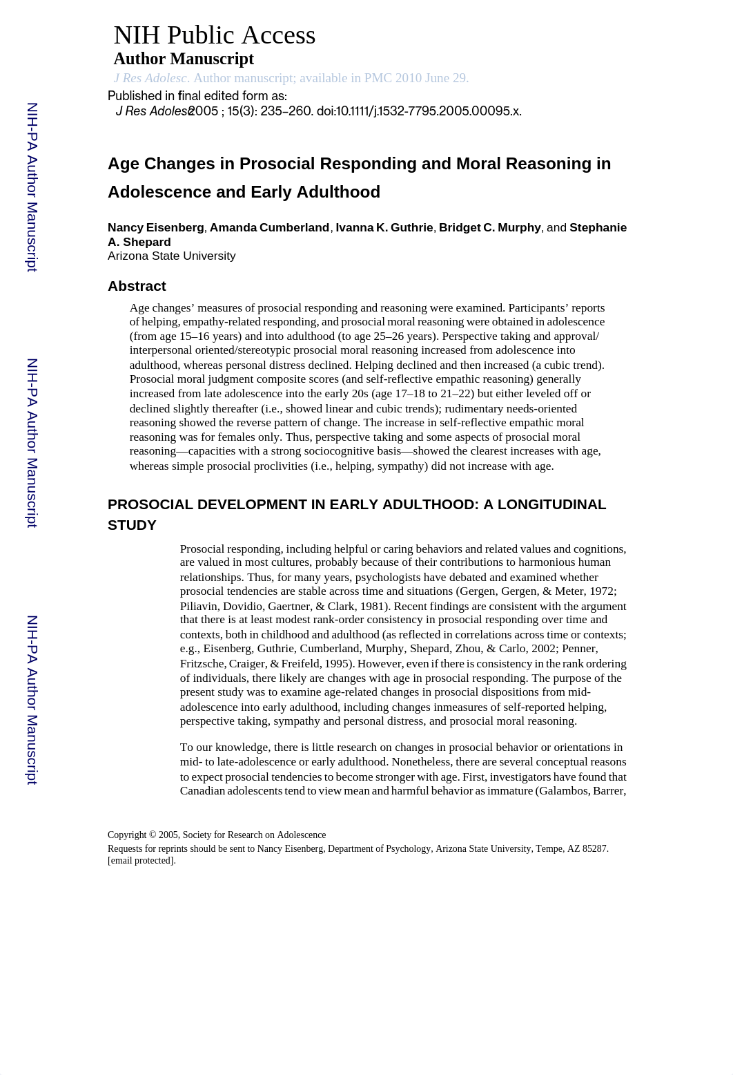 Age changes in prosocial responding and moral resoning in adolescence and early childhood. Eisenberg_dooiwubb4lw_page1