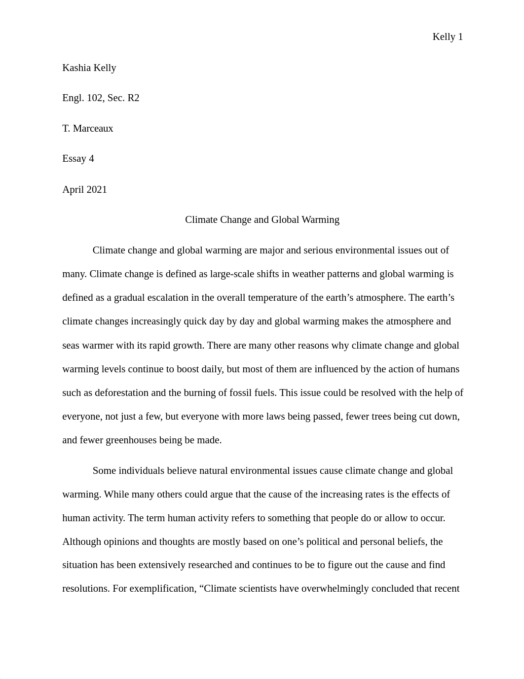 Kashia Kellys Climate Change and Global Warming Engl. 102 Essay 4 copy.docx_doojtk3mla2_page1