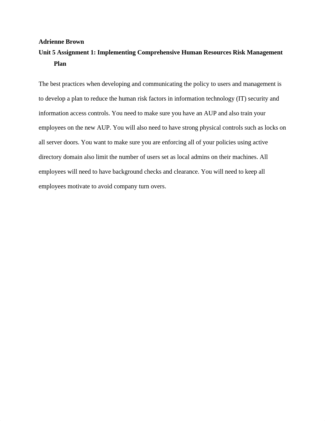 Unit 5 Assignment 1 Implementing Comprehensive Human Resources Risk Management Plan_dopq3l95ns4_page1