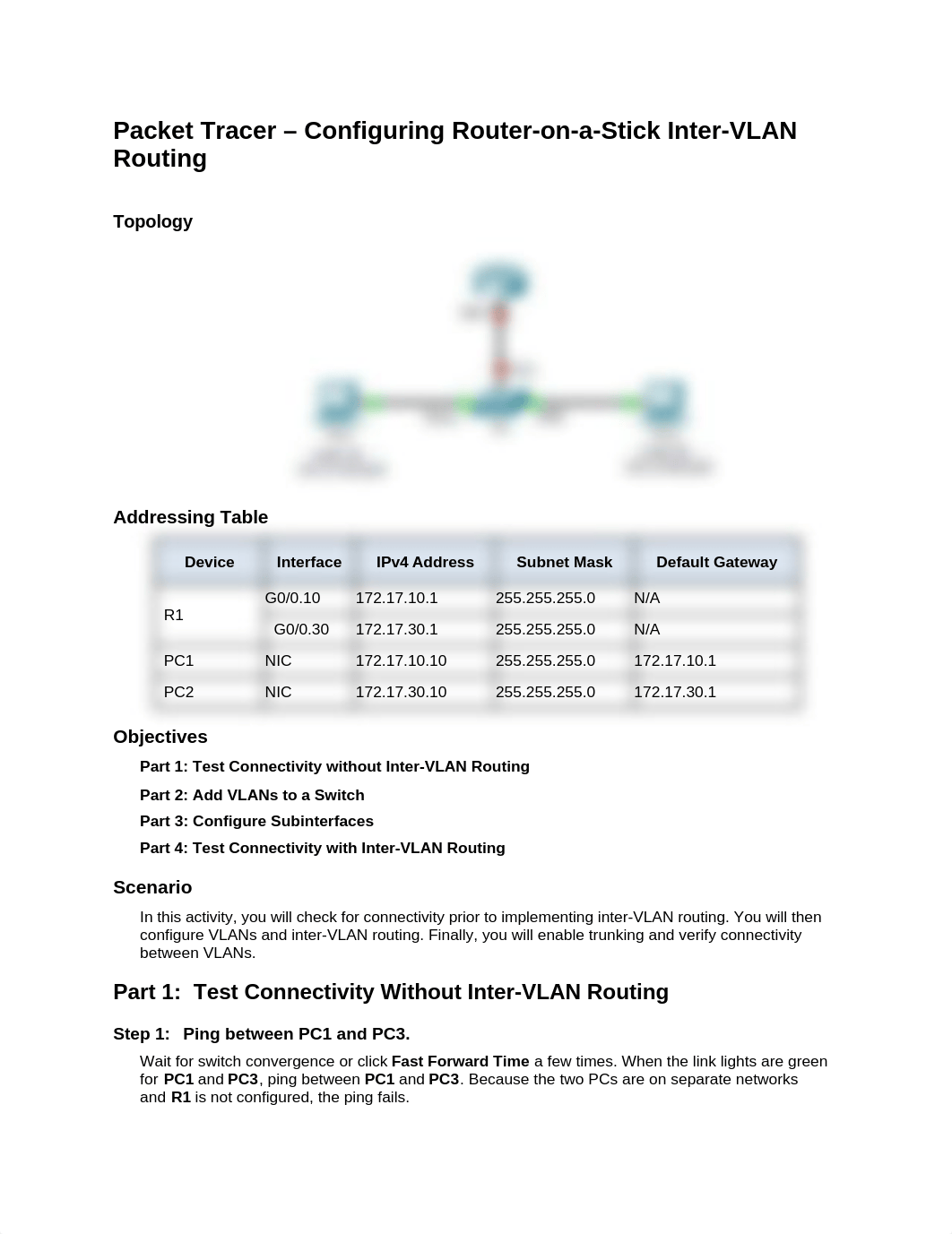 WK 3 5.1.3.6 Packet Tracer - Configuring Router-on-a-Stick Inter-VLAN Routing Answers.doc_dov9q6utqlp_page1