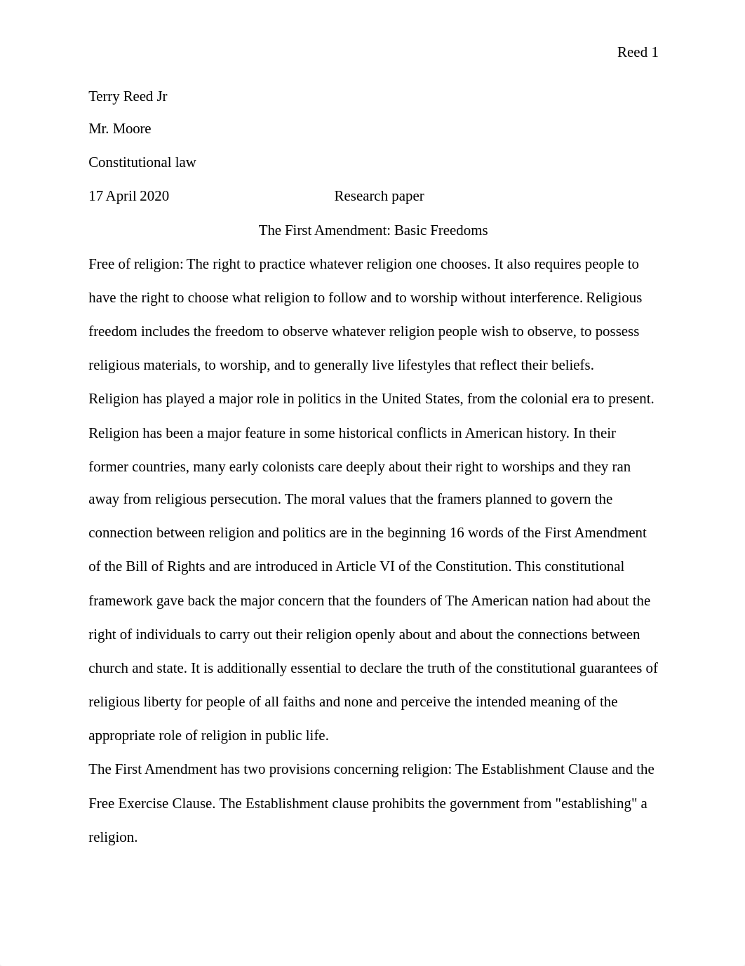 Terry Reed Jr First amendment research paper.docx_dovyz64m7cf_page1