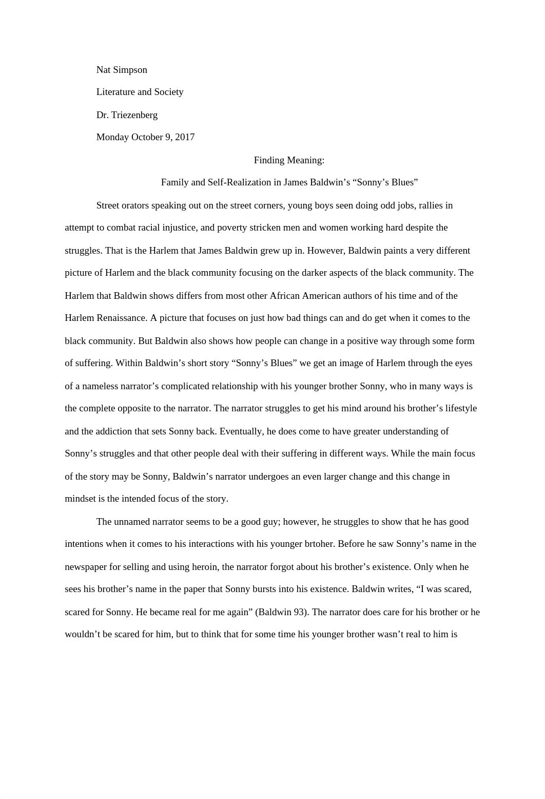 Finding Meaning: Family and Self-Realization in James Baldwin's "Sonny's Blues".docx_dowshkkogn3_page1