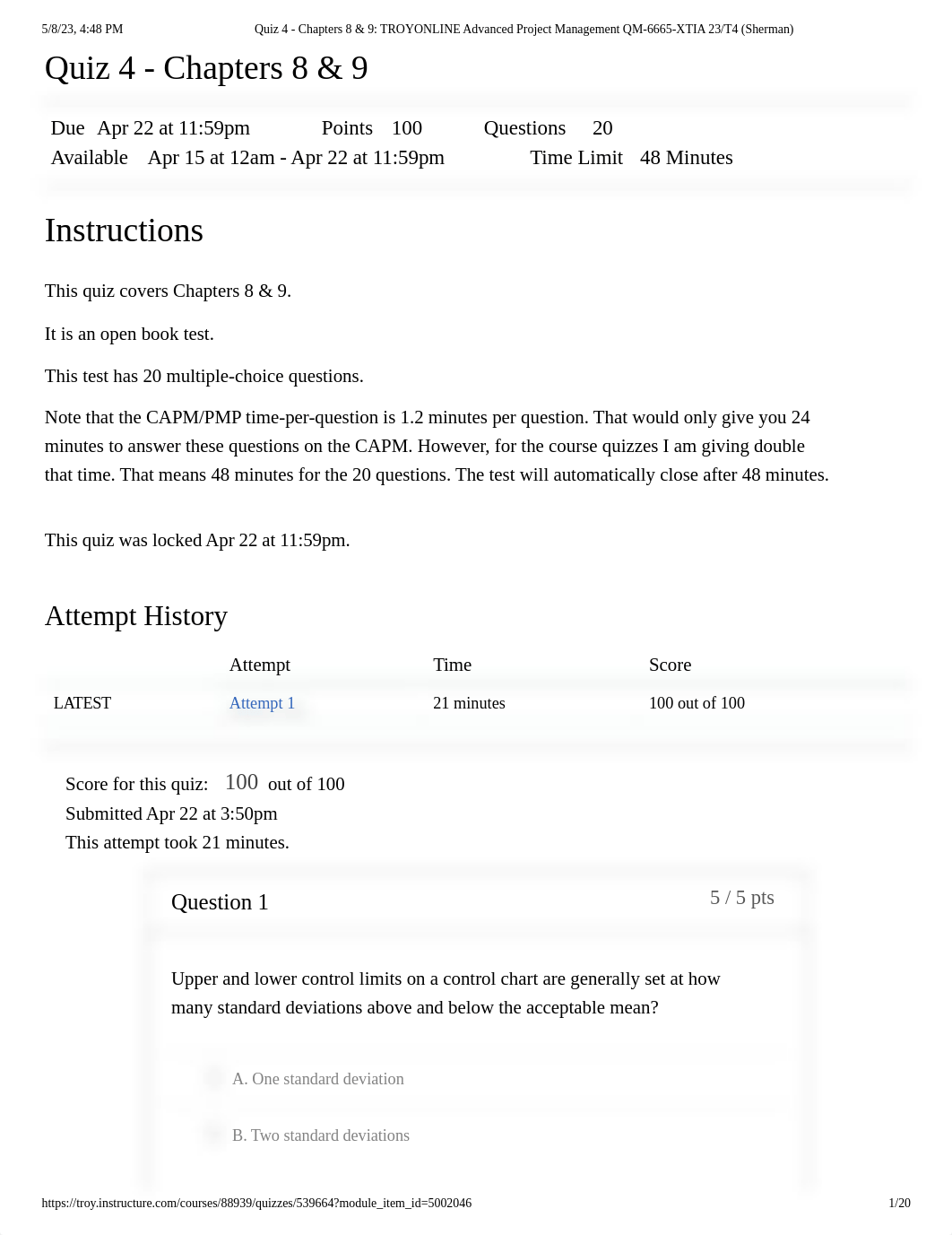 Quiz 4 - Chapters 8 & 9_ TROYONLINE Advanced Project Management QM-6665-XTIA 23_T4 (Sherman).pdf_doxqp37h401_page1