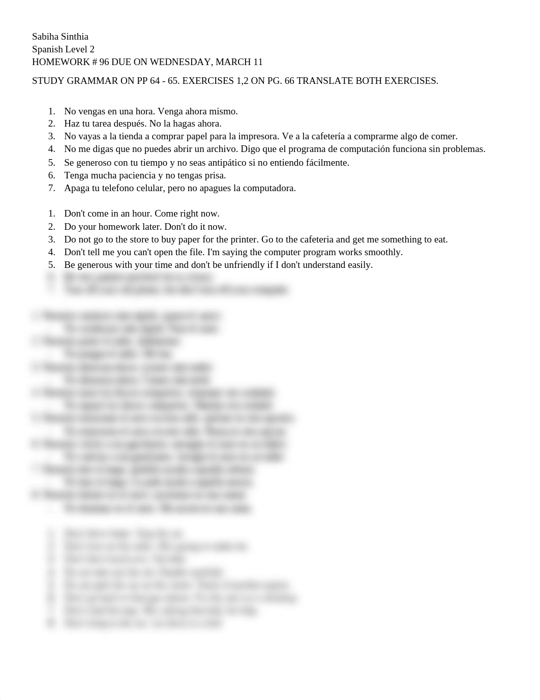 HOMEWORK # 96 DUE ON WEDNESDAY, MARCH 11  STUDY GRAMMAR ON PP 64 - 65. EXERCISES 1,2 ON PG. 66  TRAN_doy5lr7cnnn_page1