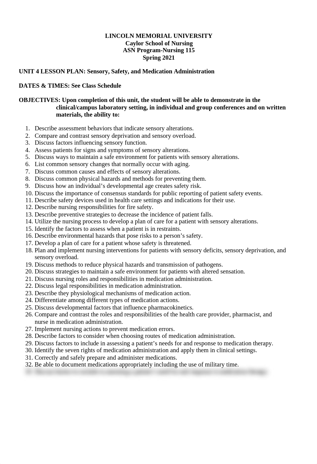 Nursing 115 Unit 4 Safety, Sensory, and Medication Lesson Plan Spring 2021(1).docx_doz09rpek5h_page1