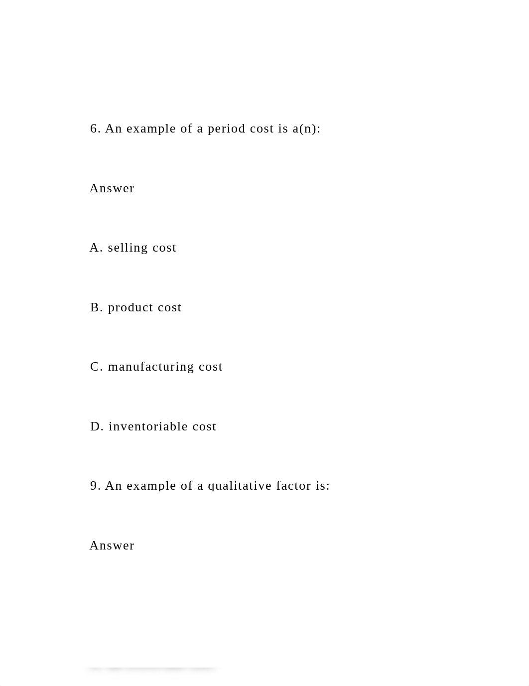 6. An example of a period cost is a(n)      Answer   .docx_doz0xwuj9q5_page2