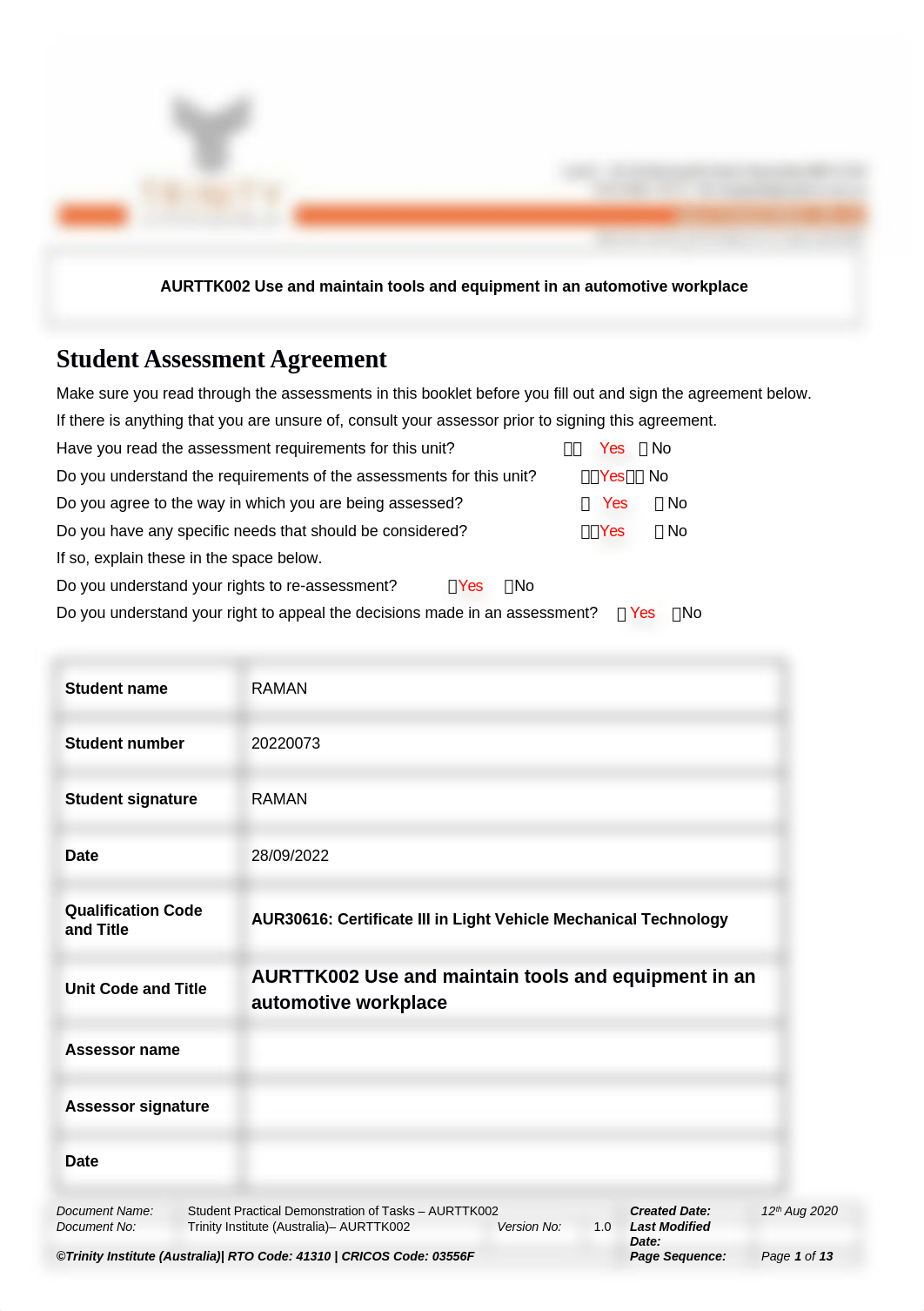 AURTTK102_Assessment 2_Practical Demonstration (answers) (1) (1) (1).docx_dozcqj41upm_page1