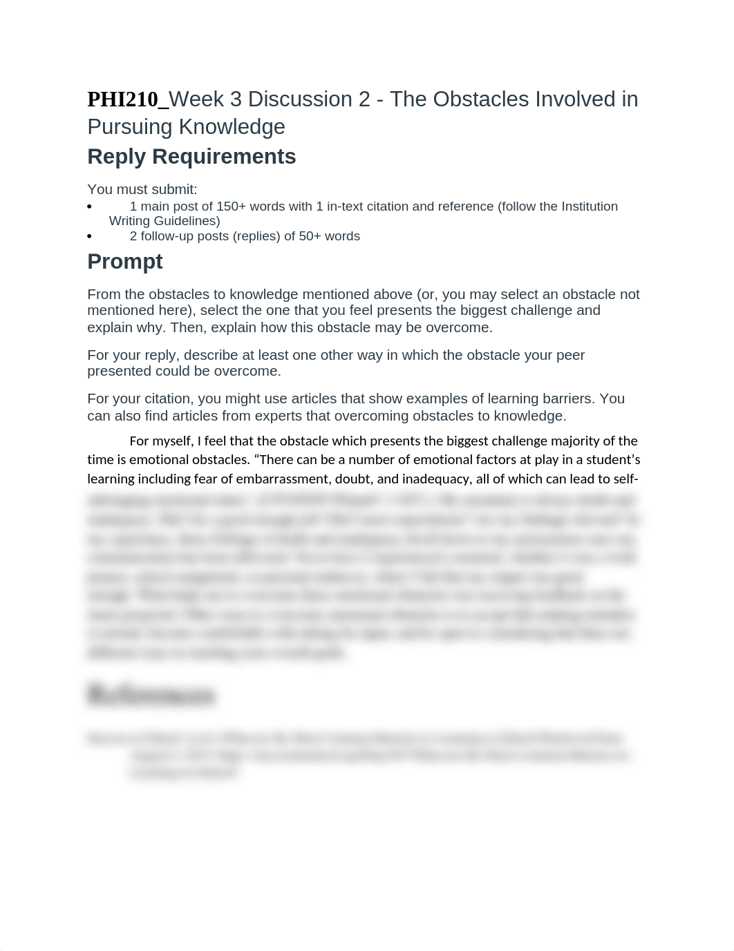 PHI210_Week 3 Discussion 2 - The Obstacles Involved in Pursuing Knowledge.docx_dp1j0z7ss25_page1