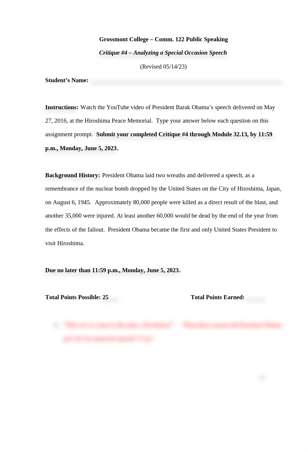 Spring 2023 Critique #4 Analyzing President Obama's 2016 Hiroshima Speech.doc_dp26yyt3kxe_page1