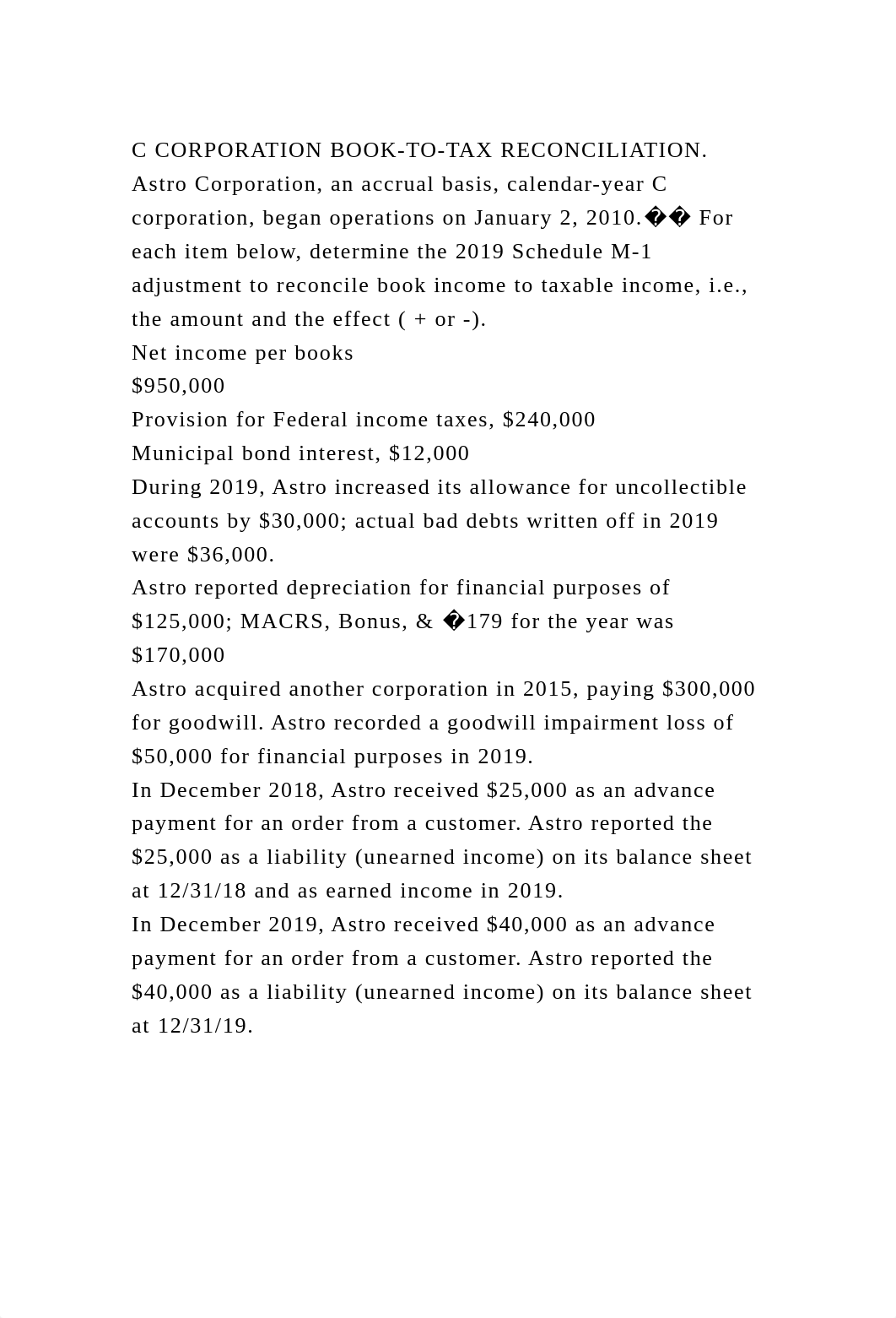 C CORPORATION BOOK-TO-TAX RECONCILIATION. Astro Corporation, an accr.docx_dp4fe244noz_page2