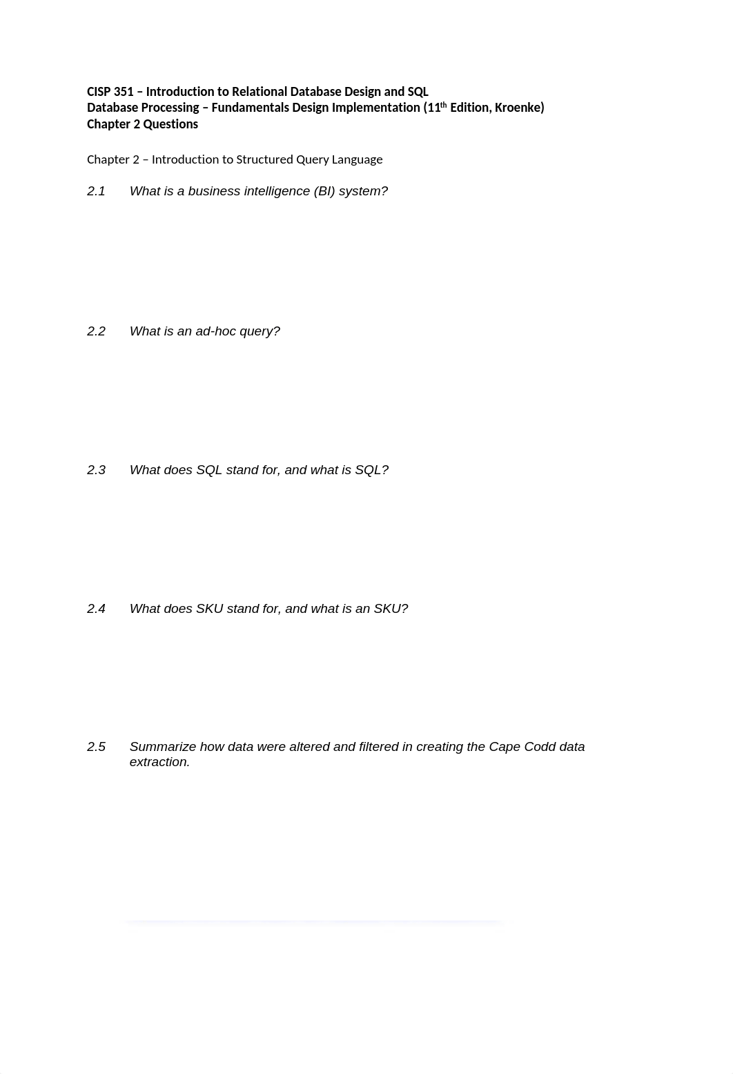 CISP 351 - Relational Database Design & SQL - Chapter 2 Questions.docx_dp7757xfbm7_page1