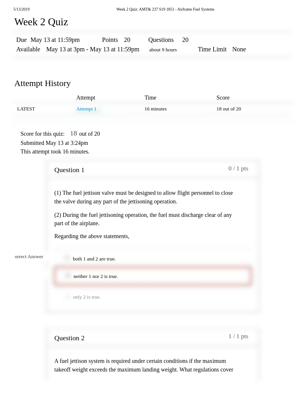 Week 2 Quiz_ AMT& 237 S19 1851 - Airframe Fuel Systems.pdf_dp8u5wk5bf0_page1