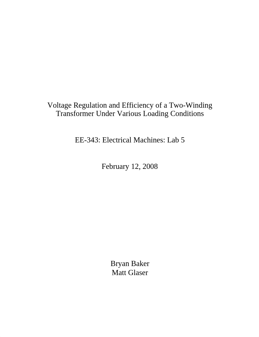 Voltage Regulation and Efficiency of a Two Winding Transformer Under Various Lading Conditions Lab_dp8y7xqg5hz_page1