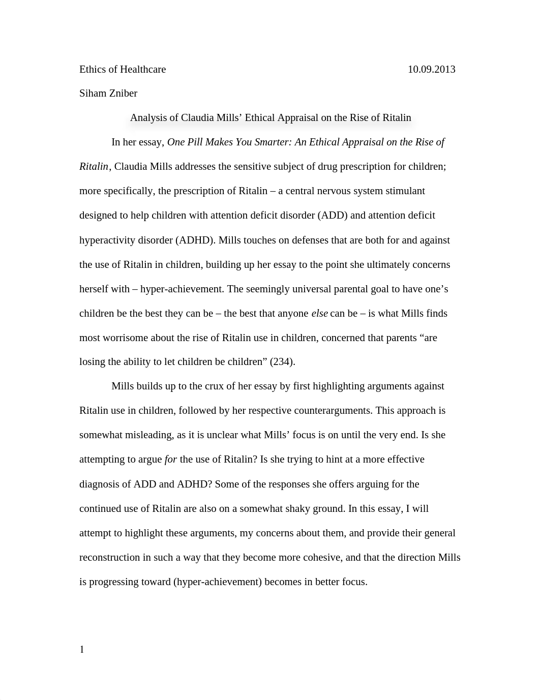 Analysis of Claudia Mills' Ethical Appraisal on the Rise of Ritalin_dp9tdkbm6xa_page1