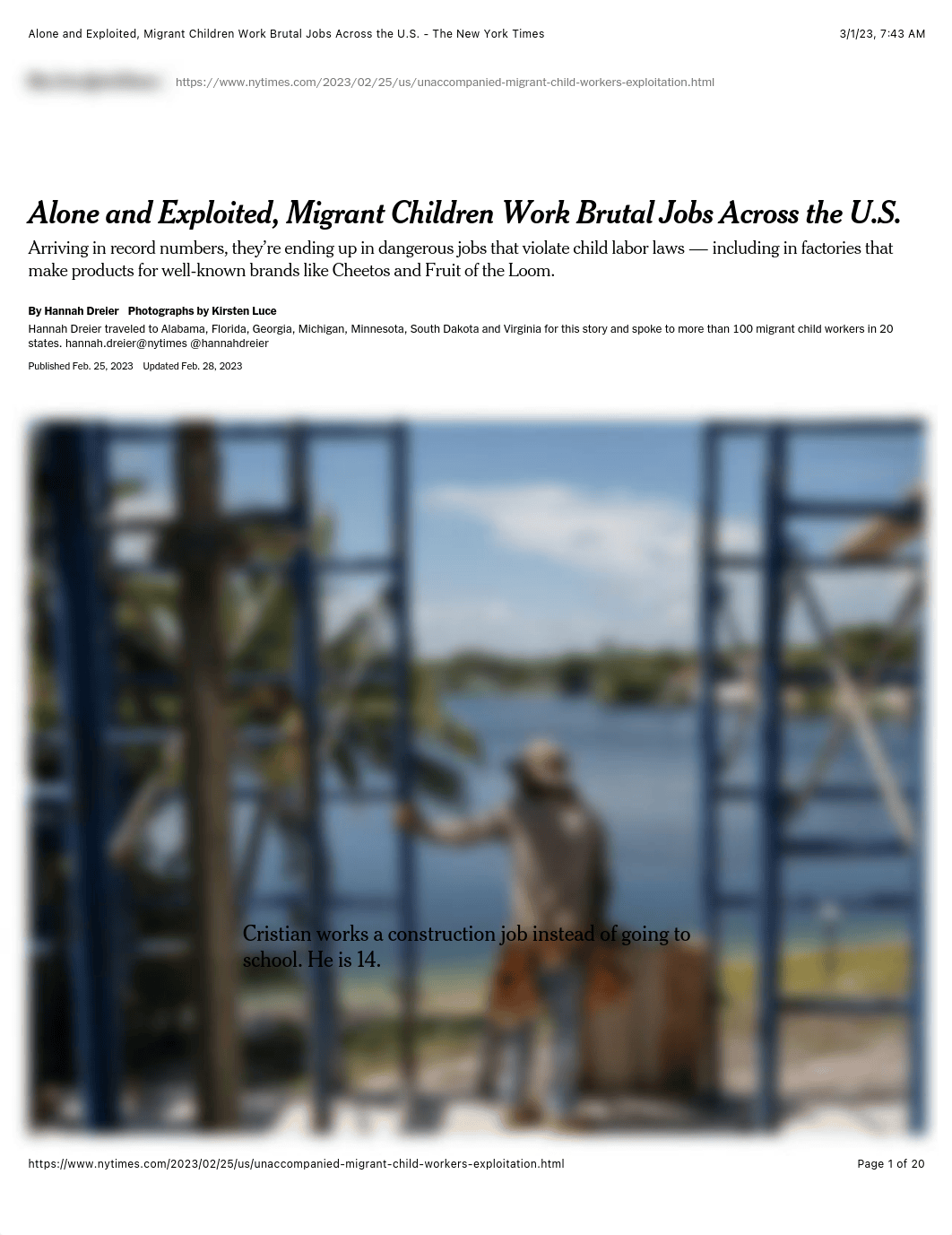 Alone and Exploited, Migrant Children Work Brutal Jobs Across the U.S. - The New York Times.pdf_dp9tf69iqta_page1