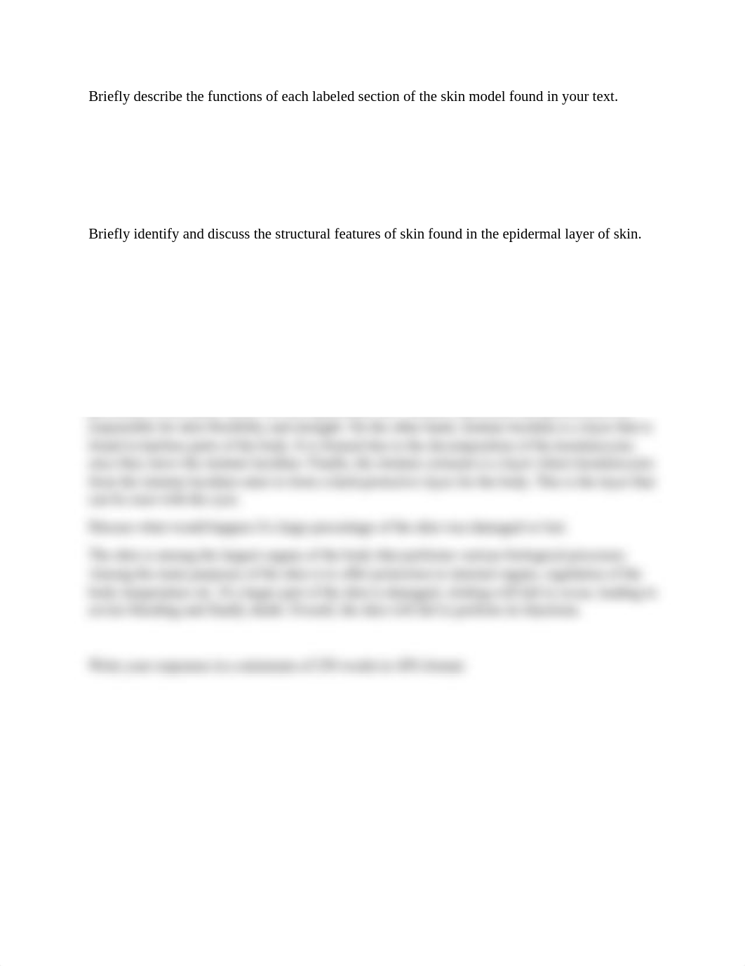 Briefly describe the functions of each labeled section of the skin model found in your text.docx_dpadqsmp2ez_page1