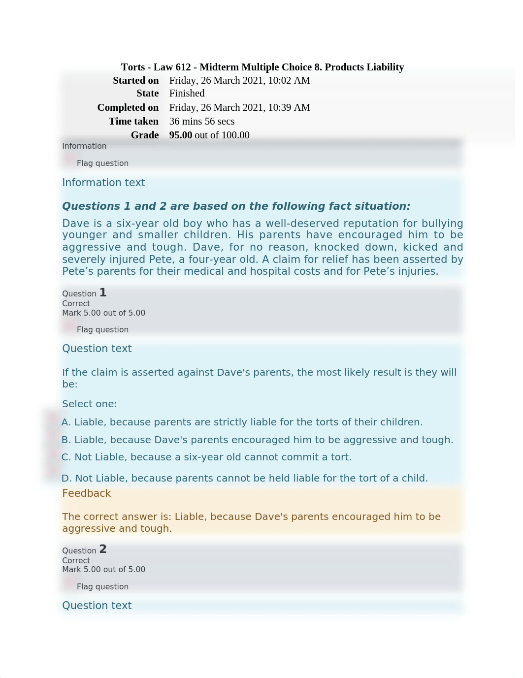 CH Torts Law 612 Midterm Multiple Choice 8. Products Liability.docx_dpanne1x3b1_page1