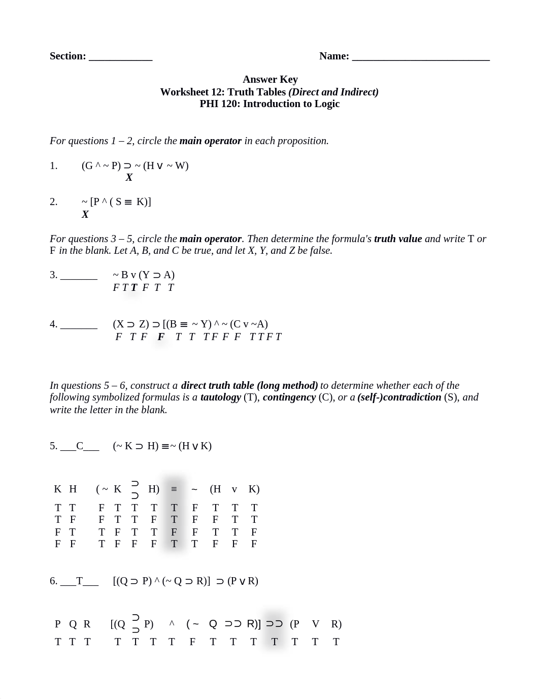 PHI 120 Intro to Logic - Worksheet 12 - Answer Key.docx_dpcb87nr89y_page1