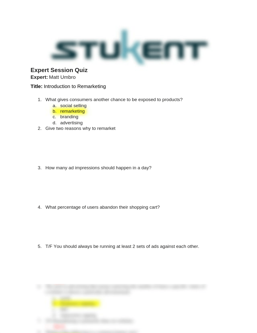 Chapter 7 Expert Session - Introduction to Remarketing & Why You Should Care  Quiz.docx_dpdeelhz075_page1