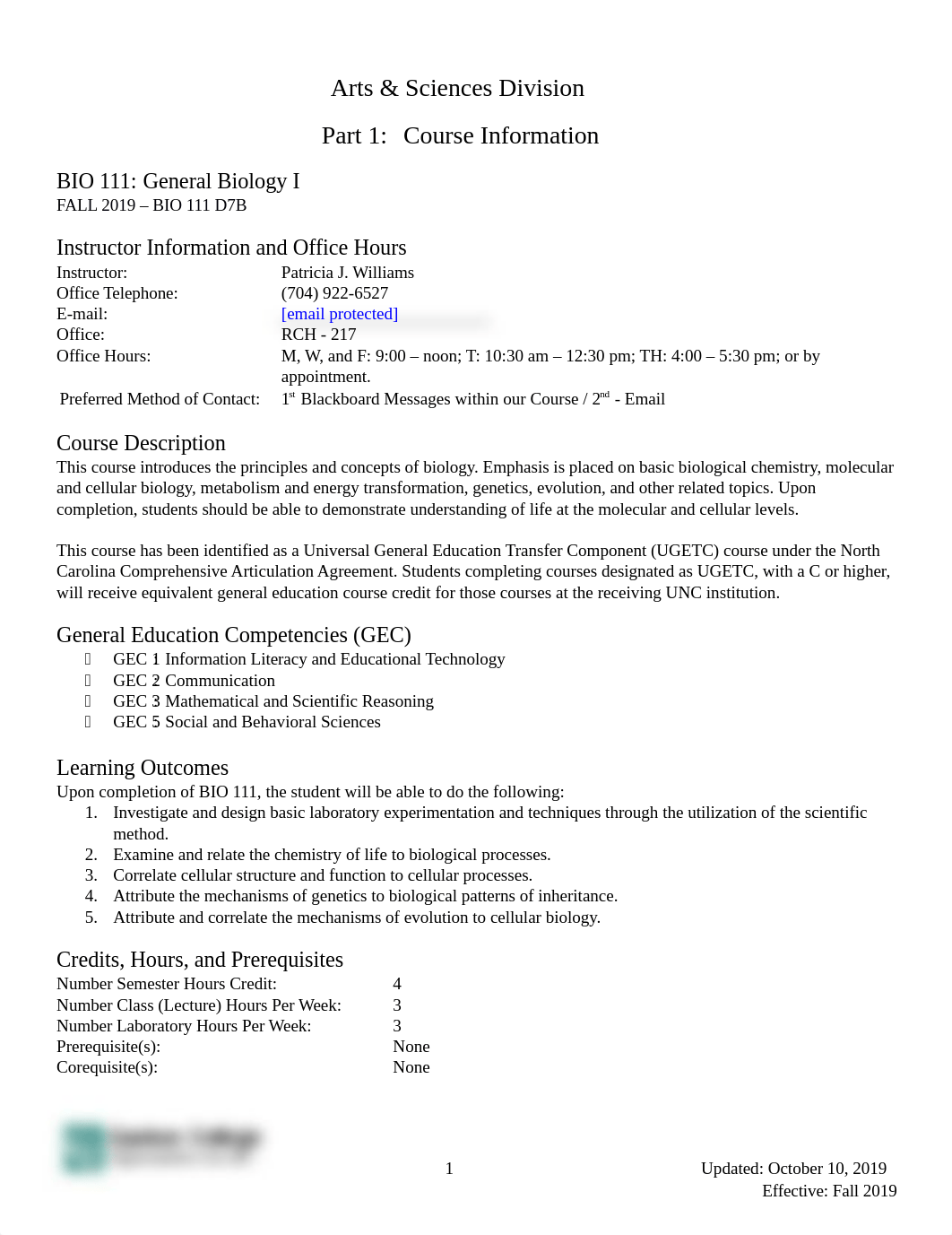 BIO 111 D7B FA 2019 - WILLIAMS - SYLLABUS.docx_dpe86sgj1ov_page1