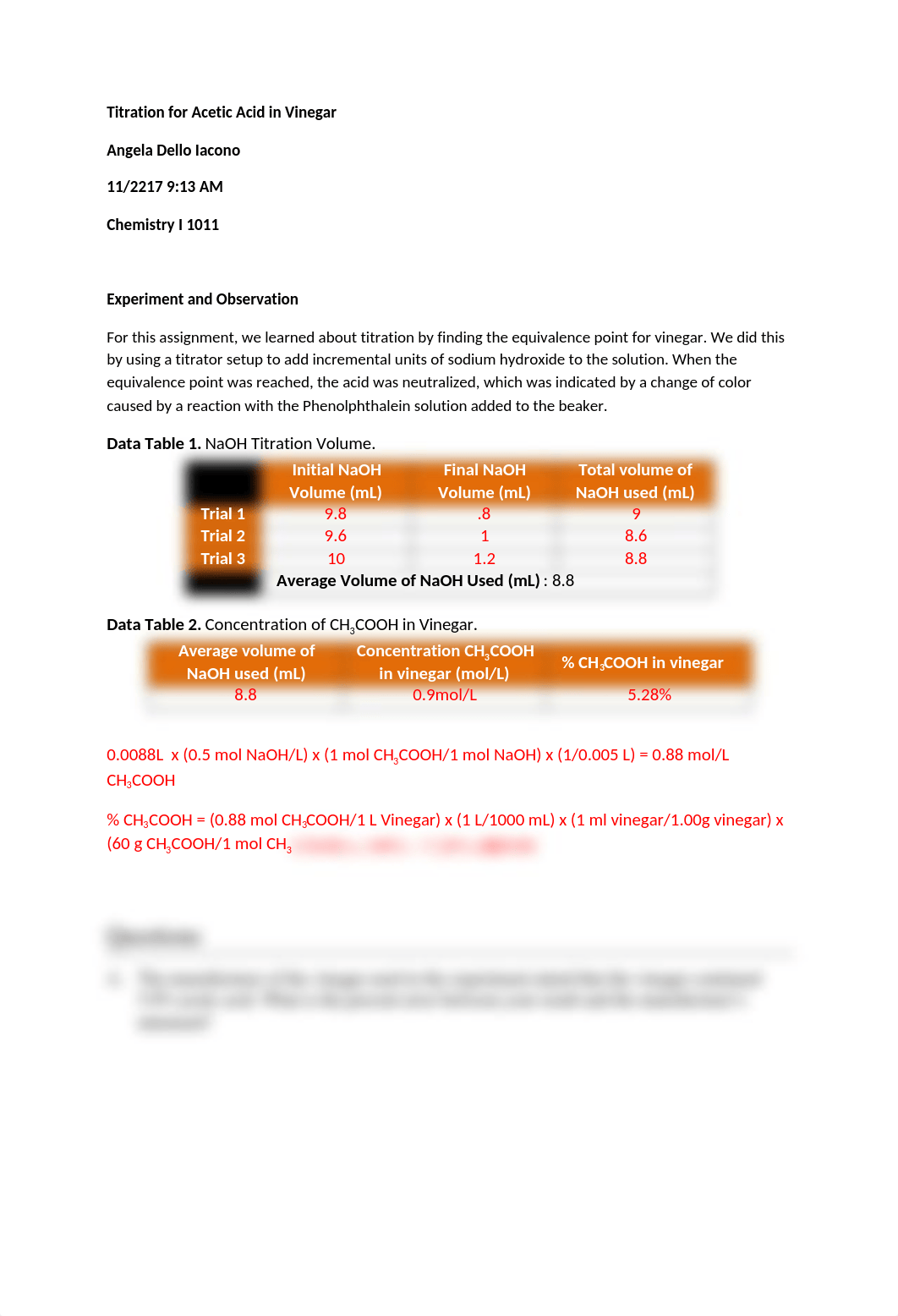 Angela Dello Iacono - Titration for Acetic Acid in Vinegar.docx_dpexvue9s0w_page1