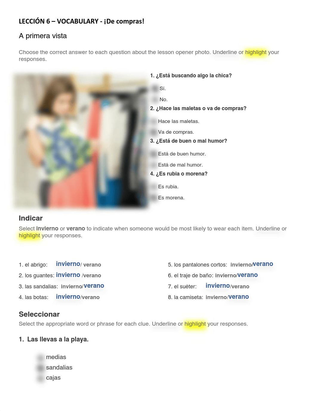 Leccion 6 - Vocabulary - De compras - Tarea - Spa101.pdf_dpffo131ckr_page1