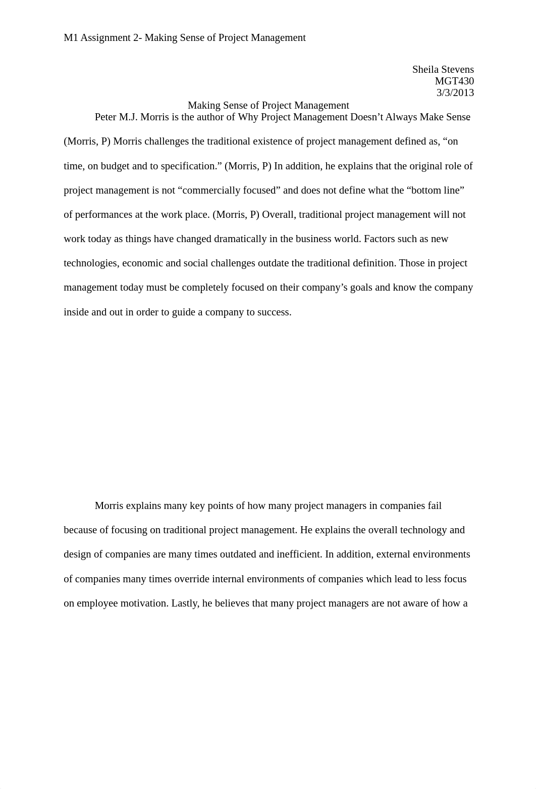 MGT340 Stevens, Sheila M1 Assignment 2 Making Sense of Project Management_dpfjqnoou50_page1