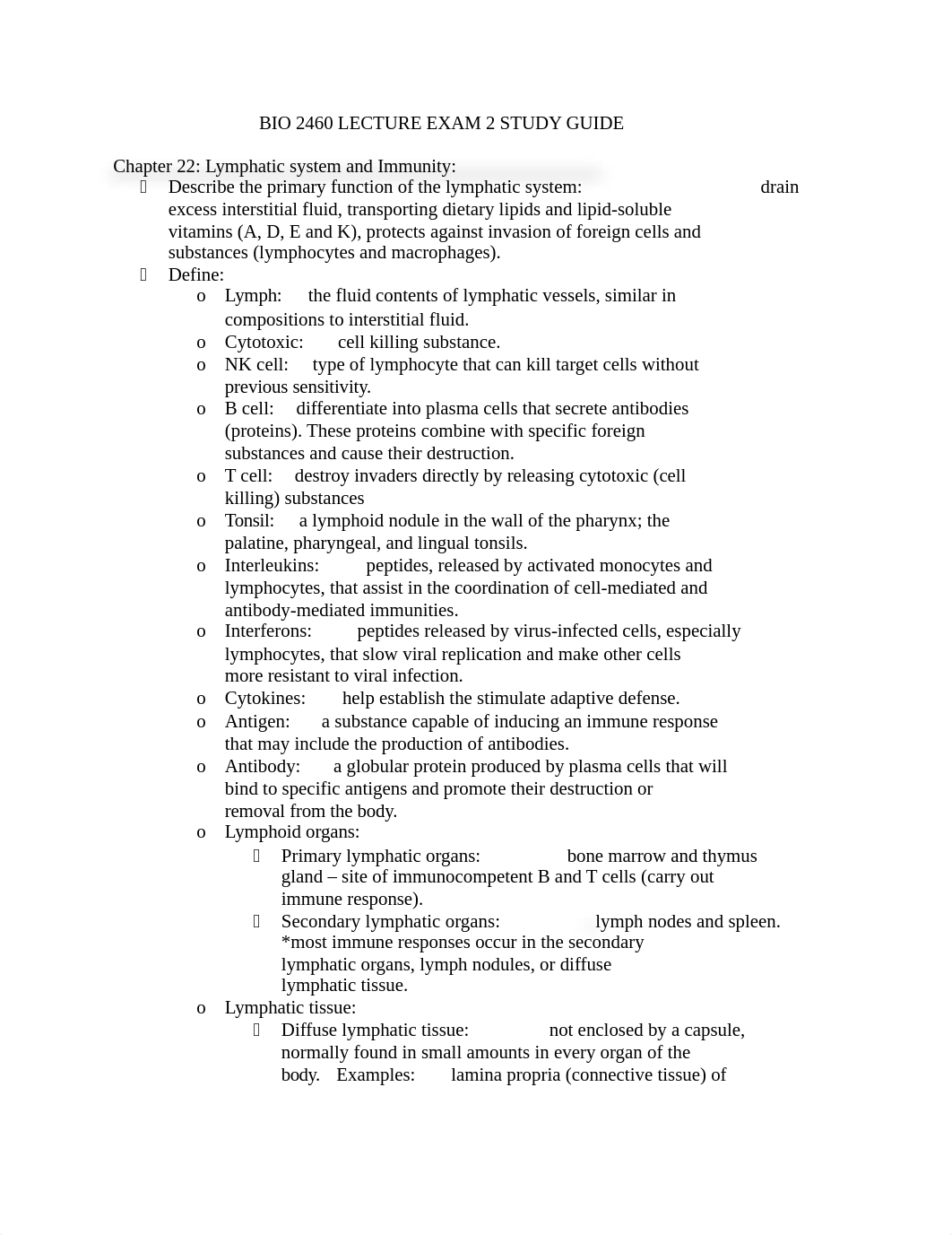 BIO 2460 LECTURE EXAM 2 STUDY GUIDE.docx_dpg21bgziw2_page1